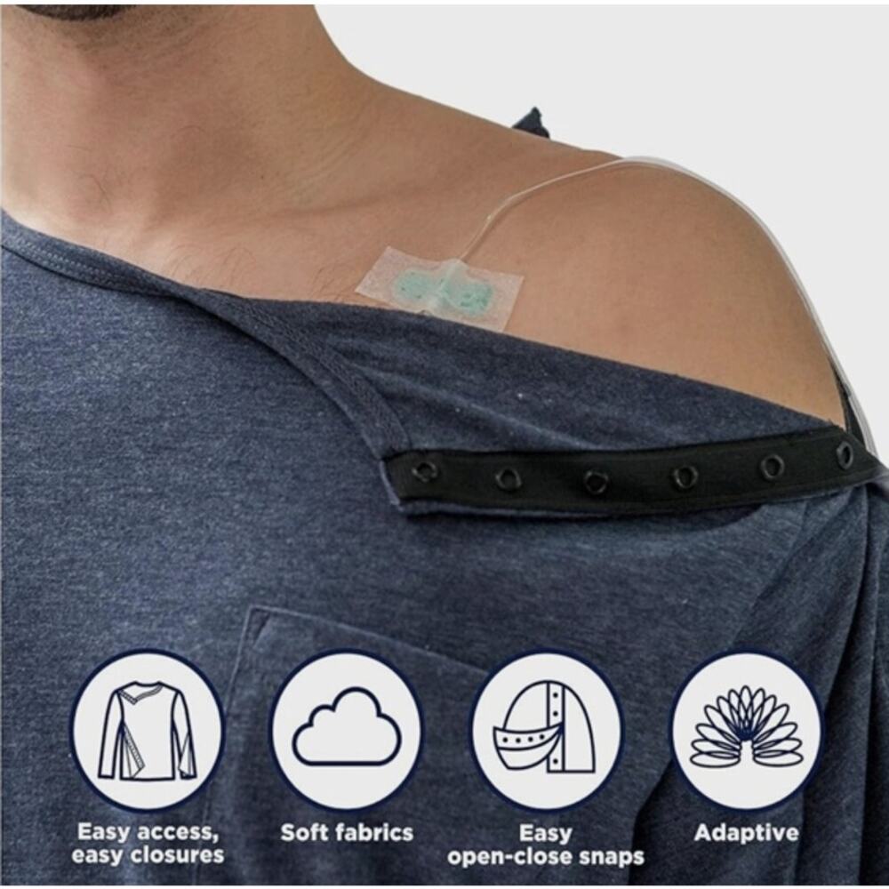 New MAI Surgery Recovery Chemo Port Access Shirt L Snap Closure Long Sleeve - Picture 4 of 10